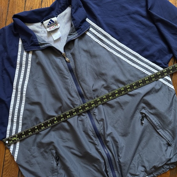 Vtg 90s Adidas Windbreaker Track Jacket‎ Bomber Men XL Blue Gray Color Block - Picture 6 of 8